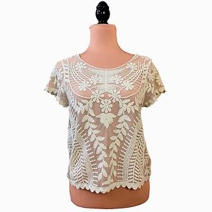 Express Mint Green Floral Embroidered Sheer Top Size SP